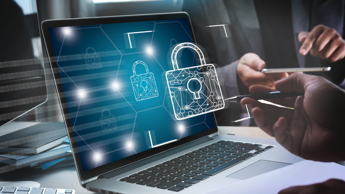 Illustration of passkey-based customer authentication on a smartphone and laptop for secure contact center authentication.