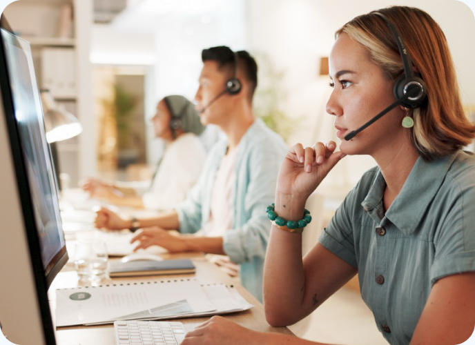Contact centre team working at their desks