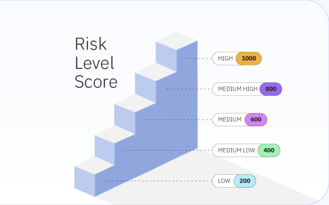 Risk level score chart rising from low 200 to high 1000
